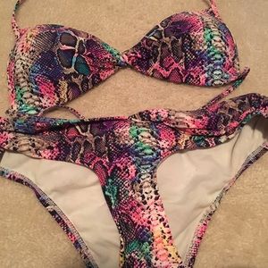 The Bikini Lab rainbow snake skin 2 piece. L-t m-b
